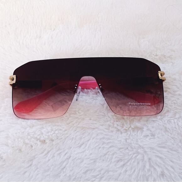Sadie Pink & Brown Oversized Rimless Flat-Top Sunglasses - Picture 1 of 10
